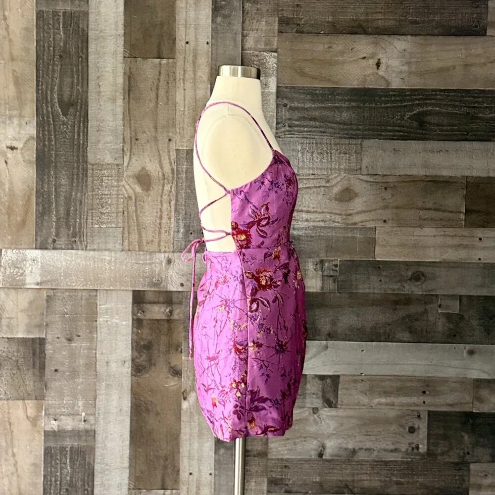 Urban Outfitters purple tapestry mini dress medium glam sparkly floral cocktail - Picture 7 of 10
